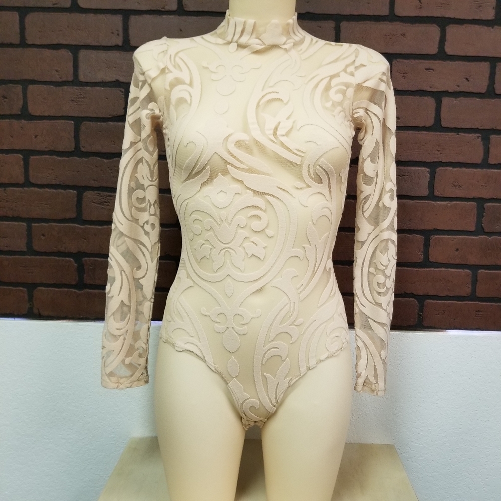 Long Sleeved Sheer and Nude Bodysuit
